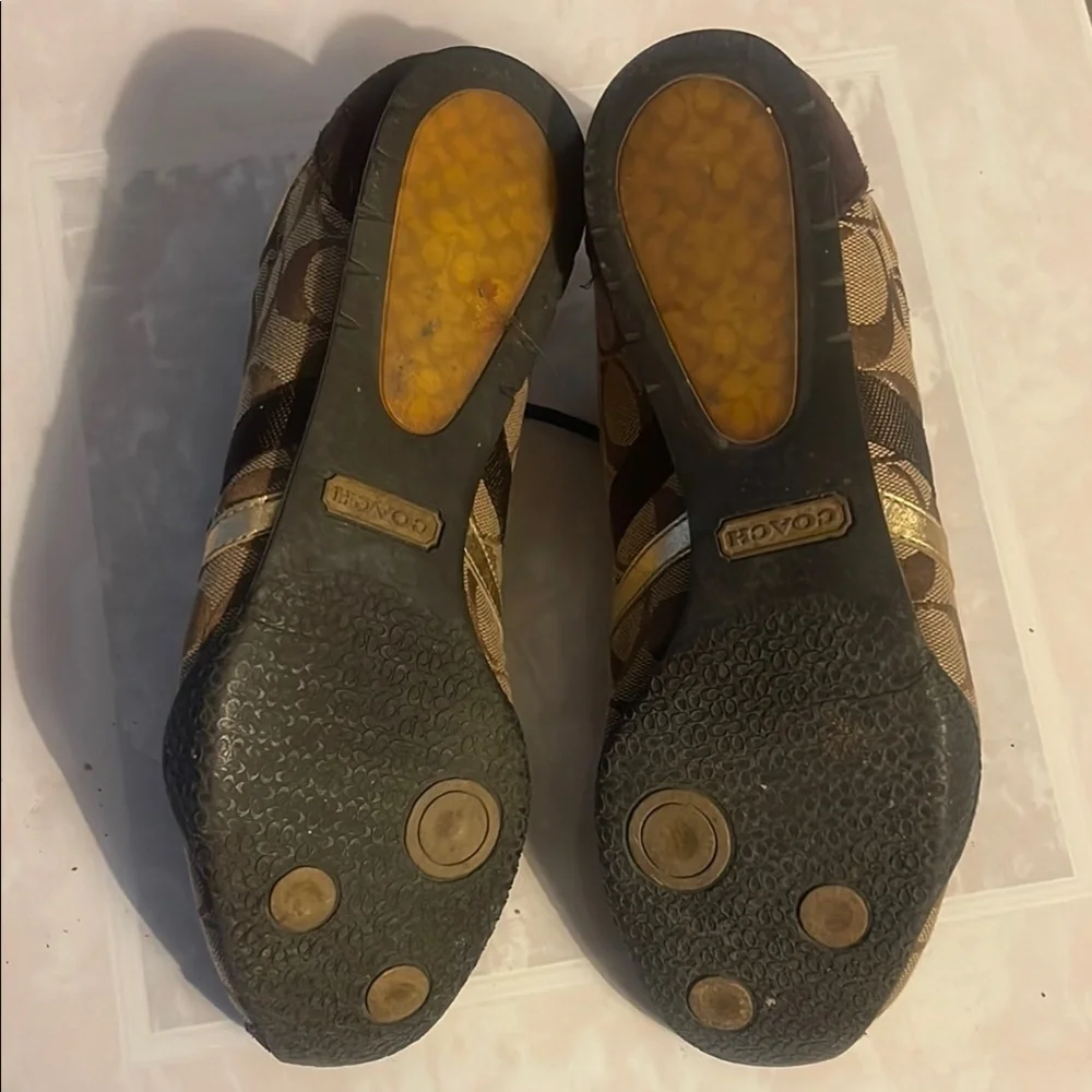 Vintage Coach Women's Sneakers in Brown and Gold